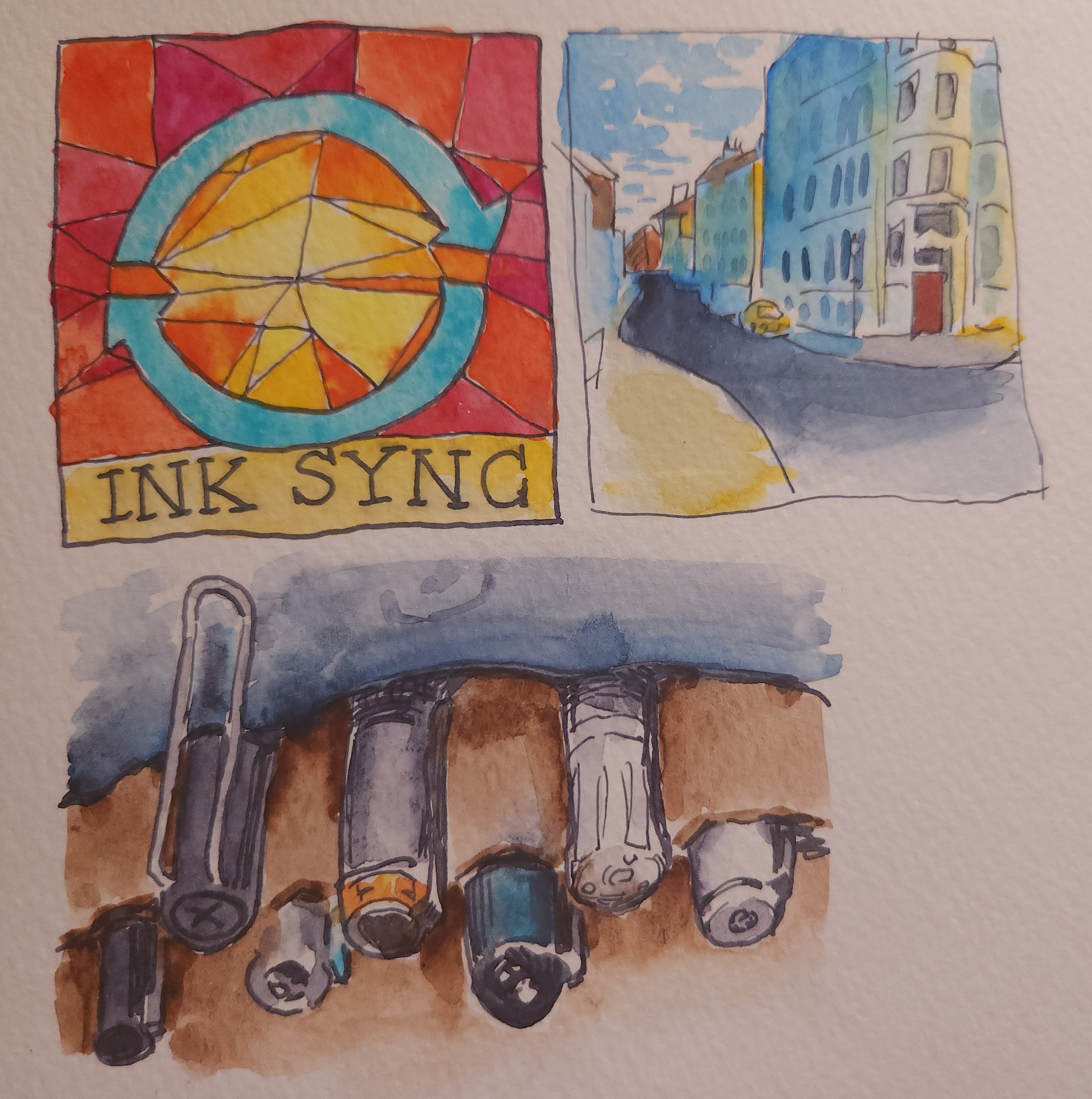 A version of the website logo, a sketch from a photo I took, and&hellip; fountain pens!