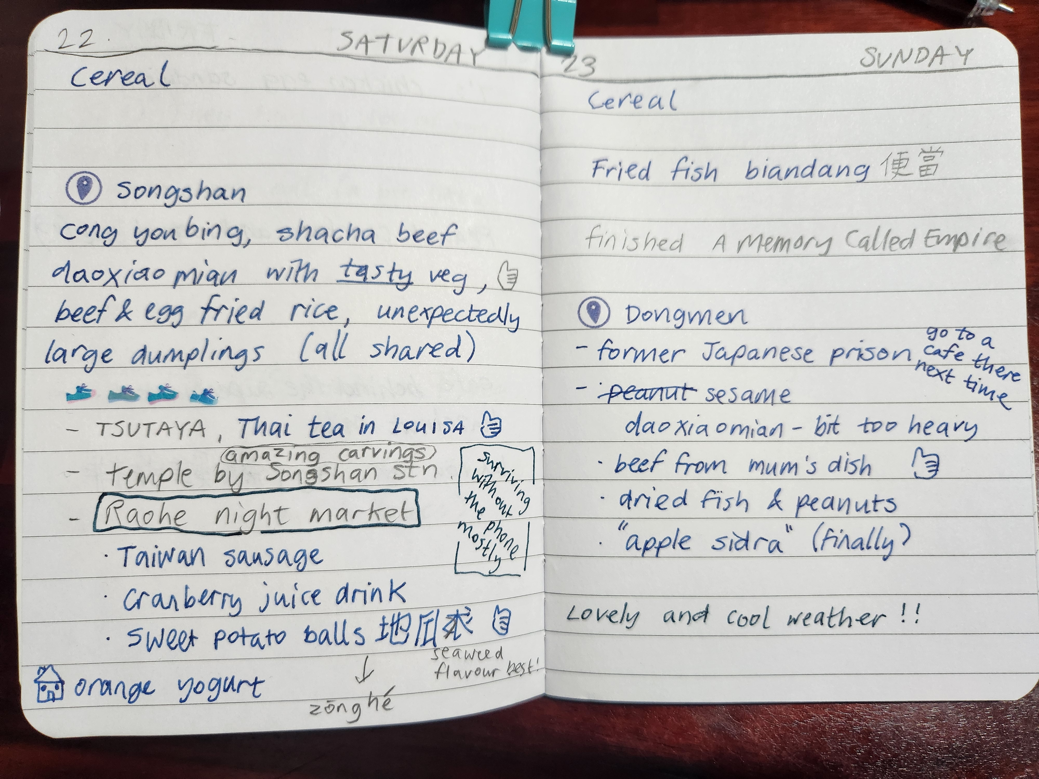 My current day-per-page format. Being away from home means my planner is way less colourful than normal&hellip;